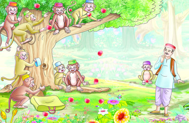 Obraz na płótnie Canvas Cap seller and the monkeys