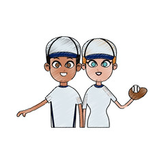 man and woman baseball players icon image vector illustration design 