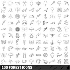 Fototapeta na wymiar 100 forest icons set, outline style