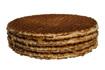 Waffles with caramel stuffing close isolated on white background
