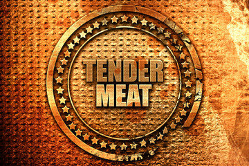 tender meat, 3D rendering, metal text