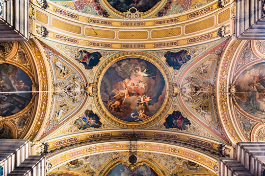 Painting decorated ceiling of an ancient Christian Cathedral.