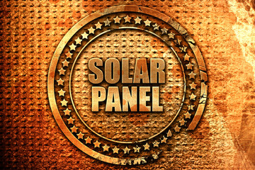 solar panel, 3D rendering, metal text