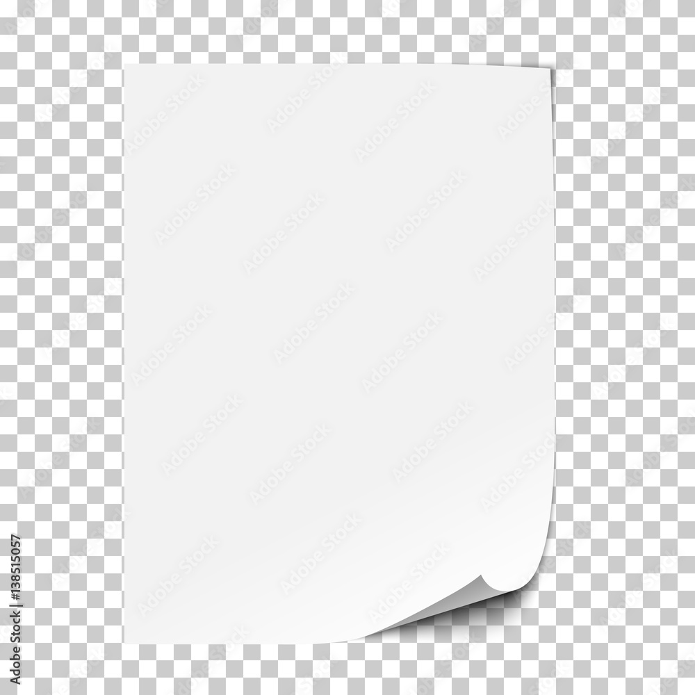 Poster vector realistic paper sheet with folded corner. paper sheet a4 with shadows on transparent backgrou