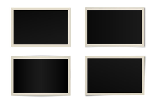 Vector set of curved photo frames with various shadows. Mock up of frames