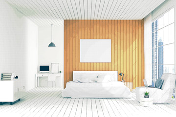 3D rendering : illustration of big spacious bedroom in soft light color. bed in elegant classic modern bedroom.interior design of house.modern wooden tile house, filtered image to comic halftone style