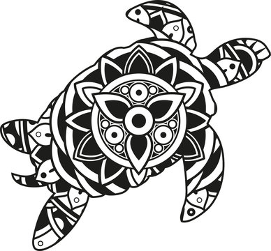 Vector illustration of a mandala sea turtle silhouette
