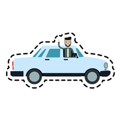 man coming out of window car sideview icon image vector illustration design 
