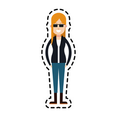 happy young blonde woman with sunglasses icon image vector illustration design 