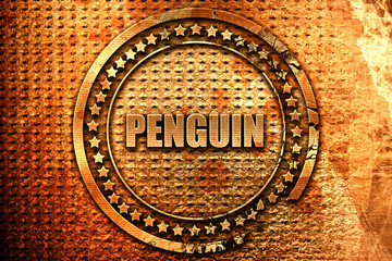 penguin, 3D rendering, metal text
