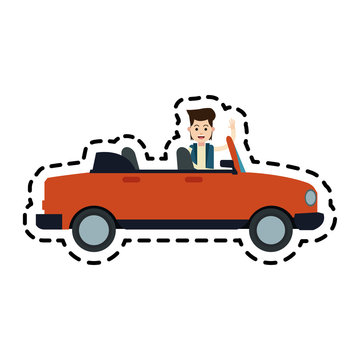 man and convertible car sideview icon image vector illustration design 