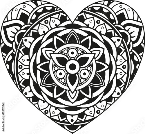 Download "Vector illustration of a mandala heart silhouette" Stock ...