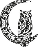 Download "Vector illustration of a mandala moon and wolf silhouette ...