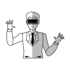 man with virtual reality headset over white background. vector illustration
