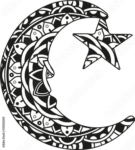 Download "Vector illustration of a mandala moon and star silhouette ...