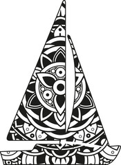 Vector illustration of a mandala sail boat silhouette