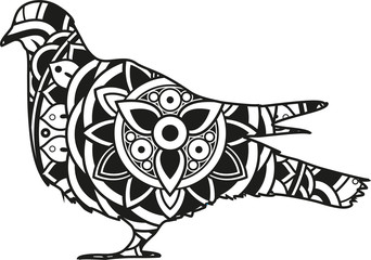 Vector illustration of a mandala pigeon silhouette