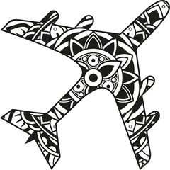 Vector illustration of a mandala airplane silhouette
