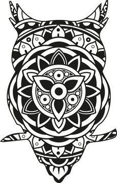 Vector illustration of a mandala owl silhouette