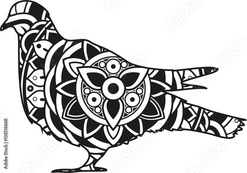 "Vector illustration of a mandala pigeon silhouette" Stock image and