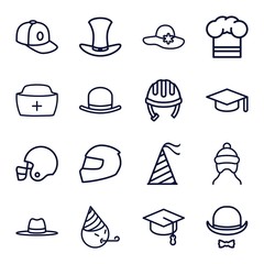 Set of 16 hat outline icons