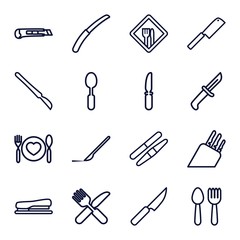 Set of 16 knife outline icons