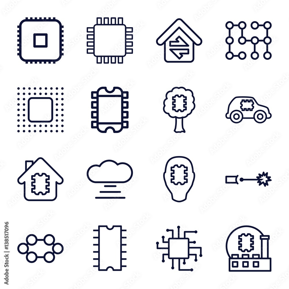 Poster set of 16 circuit outline icons