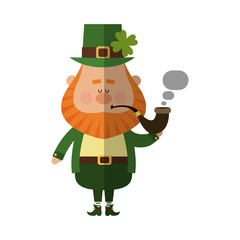 leprechaun smoking a pipe over white background. colorful design. vector illustration