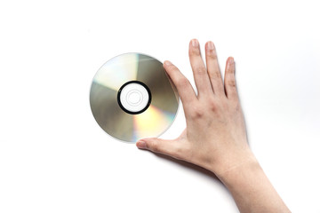 woman hand hold a vintage book isolated white.