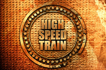 high speed train, 3D rendering, metal text