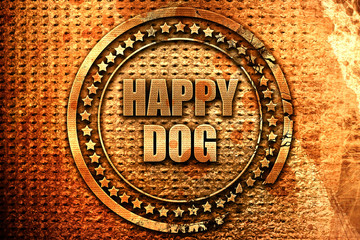 happy dog, 3D rendering, metal text