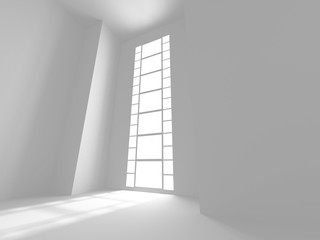 Abstract White Architecture Background. Empty room with window