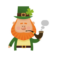 leprechaun smoking a pipe over white background. colorful design. vector illustration