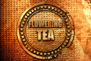 flowering tea, 3D rendering, metal text