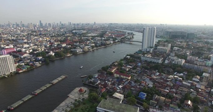 Aerial scene  of Chao Phraya river  , Bangkok , Thailand, 25/02/2017