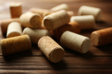 Wine corks on wooden background