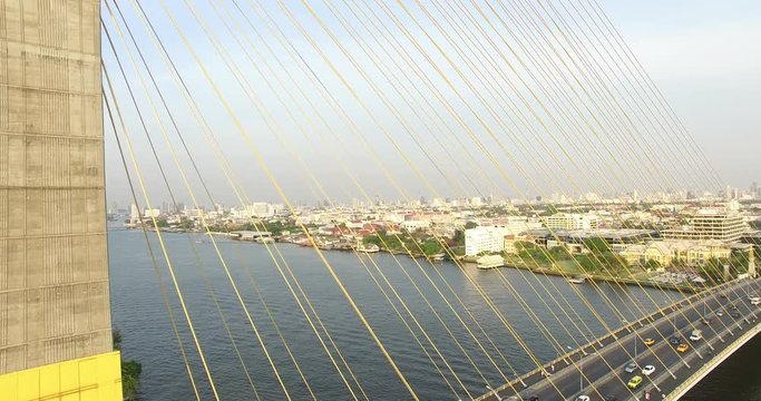 Aerial scene Rama 8 bridge with  Chao Phraya river  , Bangkok , Thailand, 25/02/2017