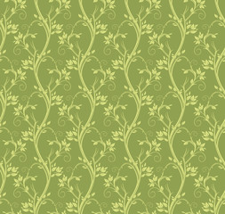 Beautiful stems with leaves and vines. Seamless floral pattern.