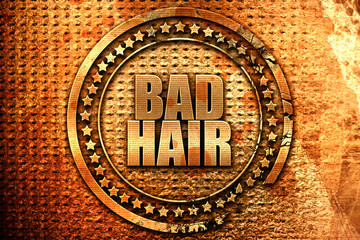 bad hair, 3D rendering, metal text