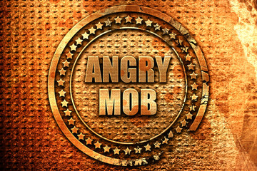 angry mob, 3D rendering, metal text