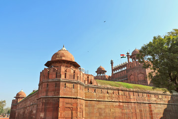 Fototapeta na wymiar Red Fort, UNESCO world heritage site, a reminder of the magnificent power of the Mughal emperors and a symbol of glory to the Indian nation too.