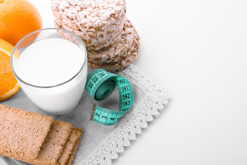 Different dairy products on white background