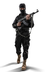 Soldier with assault rifle isolated
