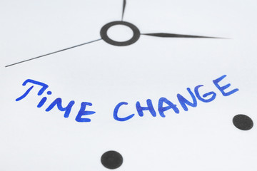 Phrase TIME CHANGE on clock dial