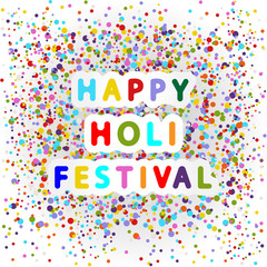 vector colored rounded font lettering of happy holi festival on color full splash dots background