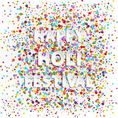 vector colored rounded font lettering of happy holi festival on color full splash dots background
