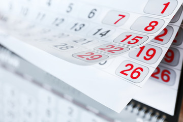 Closeup of calendar page
