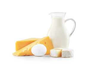 Dairy products on white background