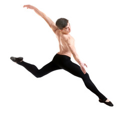 Handsome young ballet dancer on white background