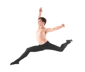 Handsome young ballet dancer on white background